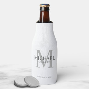 Minimalist White Personalised Groomsmen Bottle Cooler