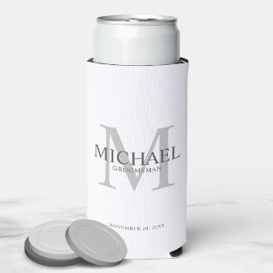 Minimalist White Personalised Groomsmen Can Cooler