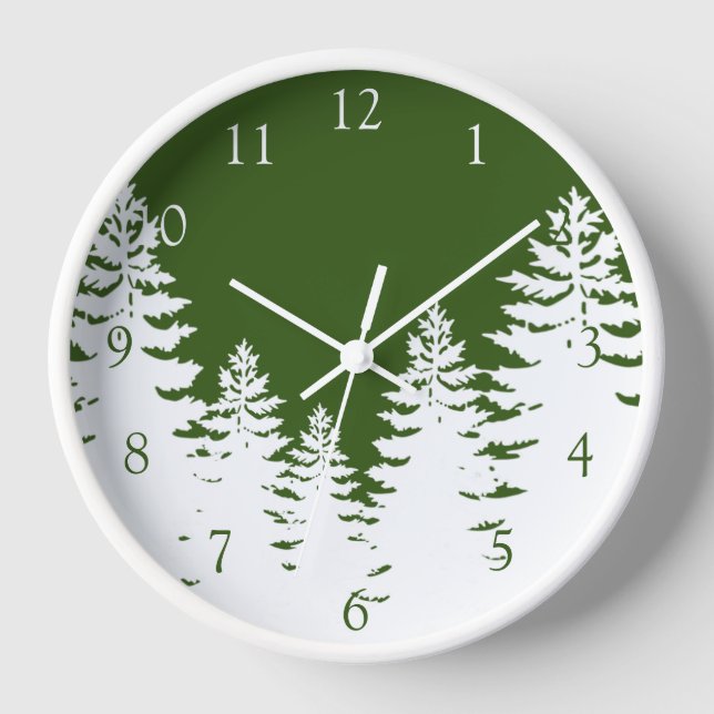 Minimalist white pine tree silhouette personalise  clock (Front)
