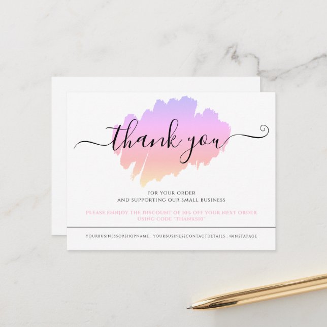Minimalist White Pink Elegant Thank You Card (Front/Back In Situ)