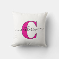 Minimalist White Pink Monogram Name Stylish Script