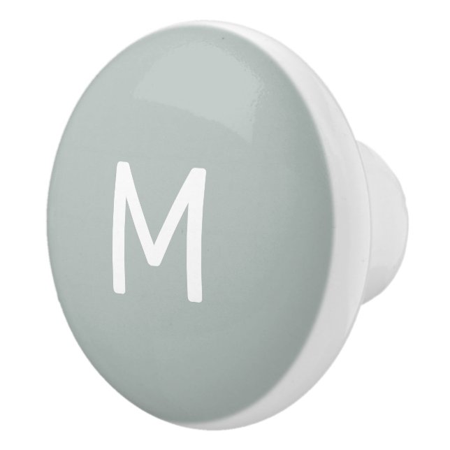 Minimalist White Print Monogram on Grey Ceramic Knob (Right)