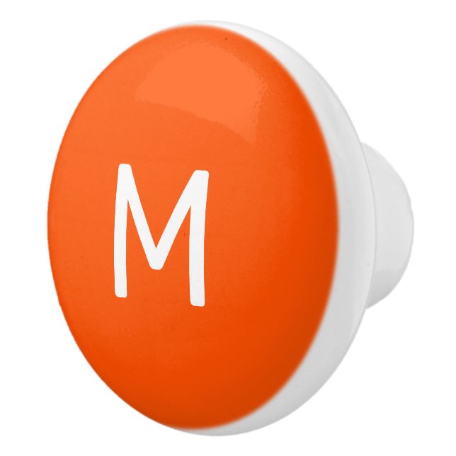 Minimalist White Print Monogram on Orange Ceramic Knob (Right)