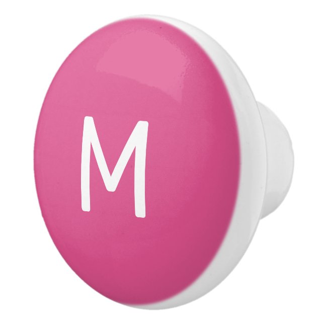Minimalist White Print Monogram on Pink Ceramic Knob (Right)