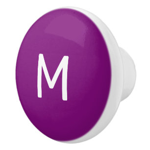 Minimalist White Print Monogram on Purple Ceramic Knob