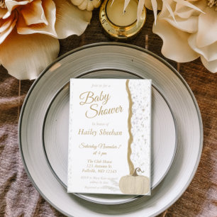 Minimalist White Pumpkin Fall Baby Shower Invitation