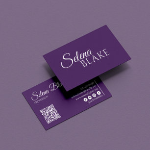 Minimalist white & Purple   Modern QR Code  Business Card