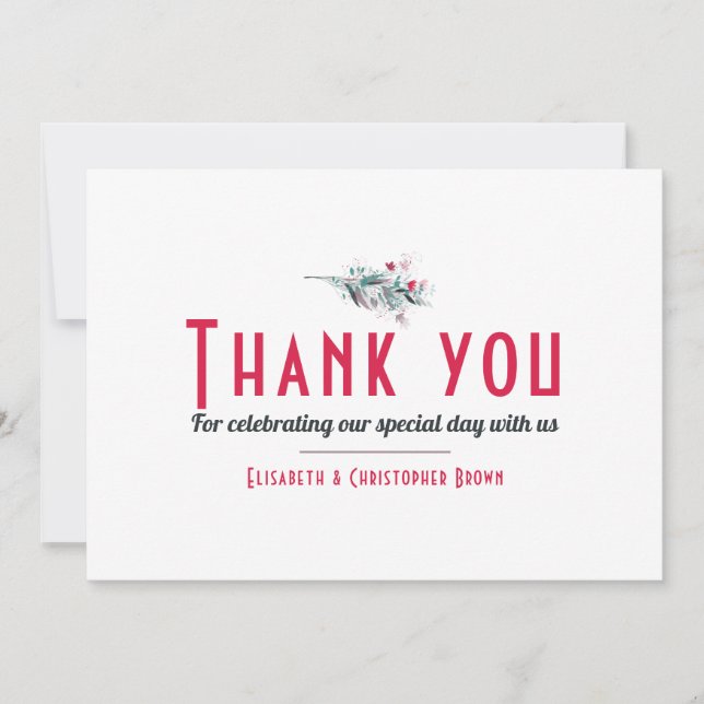 Minimalist White Red Floral Wedding Thank You Card (Front)
