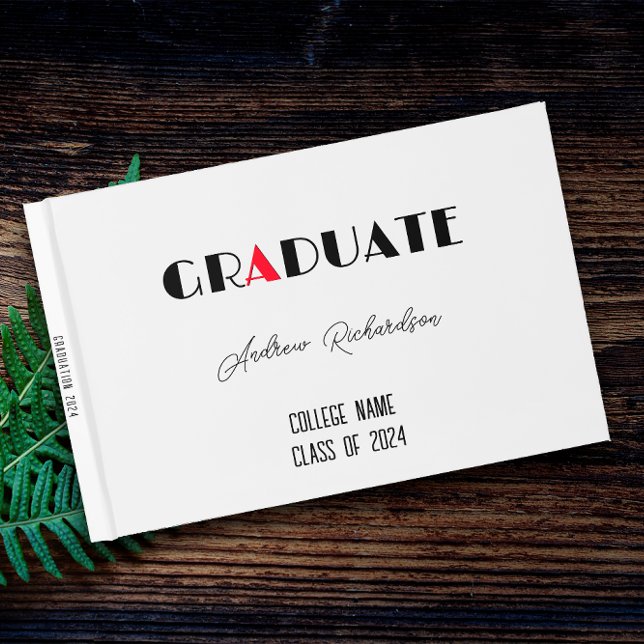 Minimalist white red graduation name guest book (Creator Uploaded)