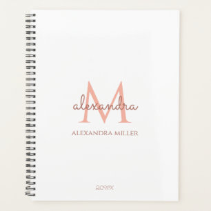 Minimalist White Rose Gold Monogram Name Modern Planner
