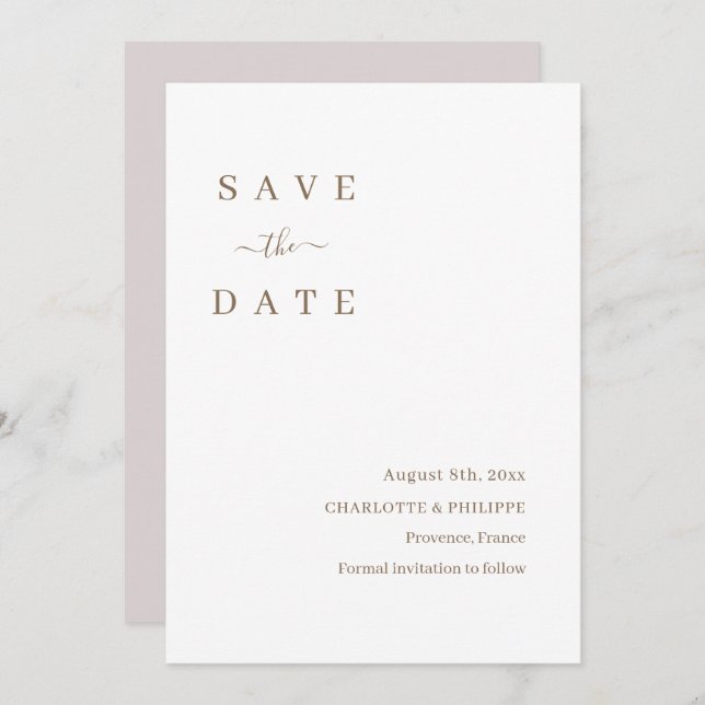 Minimalist White Save The Date Wedding Invitation (Front/Back)