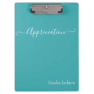 Minimalist White Script Appreciation Teal Blue  Clipboard
