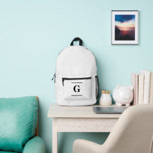 Minimalist white simple monogram printed backpack