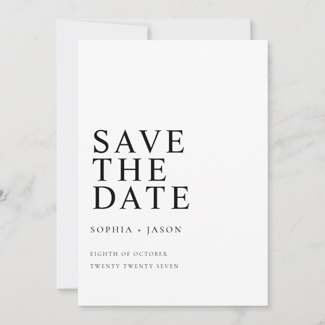 Minimalist White Simple Wedding Save the Date (Front)