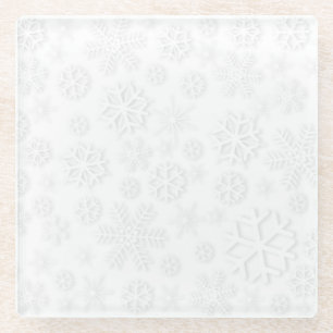 Minimalist White Snowflake Pattern Glass Coaster