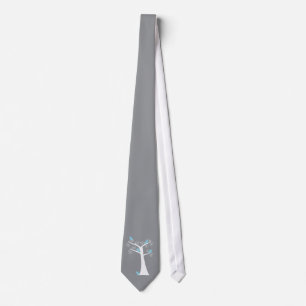 Minimalist White Spiral Tree with Blue Birds Tie