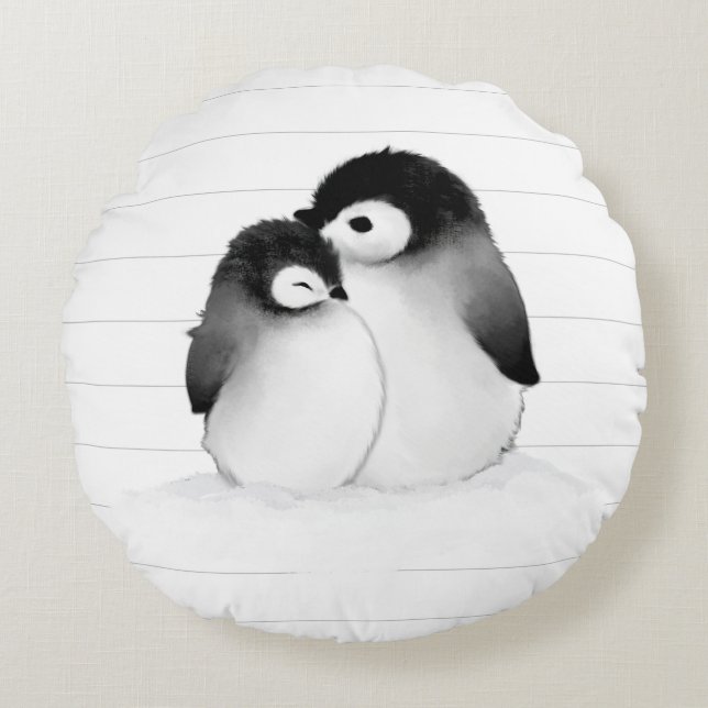 Minimalist white stripes penguin pillow (Front)