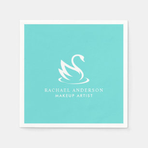 Minimalist White Swan Logo on Robin Egg Blue Napkin