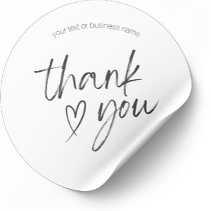 Minimalist White Thank You with Heart Brushstroke Classic Round Sticker