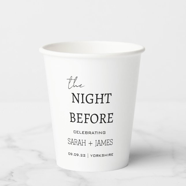 Minimalist White The Night Before Wedding  Paper Cups (Front)