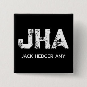 MINIMALIST WHITE THREE LETTER MONOGRAM NAME BLACK 15 CM SQUARE BADGE