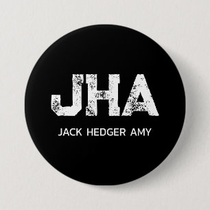 MINIMALIST WHITE THREE LETTER MONOGRAM NAME BLACK 7.5 CM ROUND BADGE