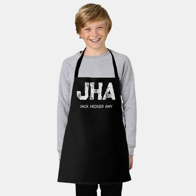 MINIMALIST WHITE THREE LETTER MONOGRAM NAME BLACK APRON (Worn)