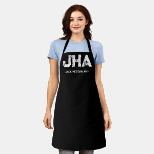 MINIMALIST WHITE THREE LETTER MONOGRAM NAME BLACK APRON