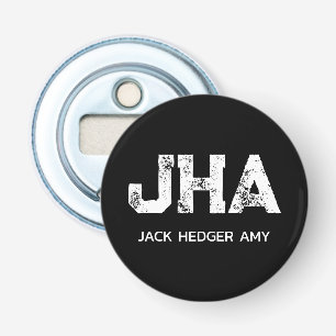 MINIMALIST WHITE THREE LETTER MONOGRAM NAME BLACK BOTTLE OPENER