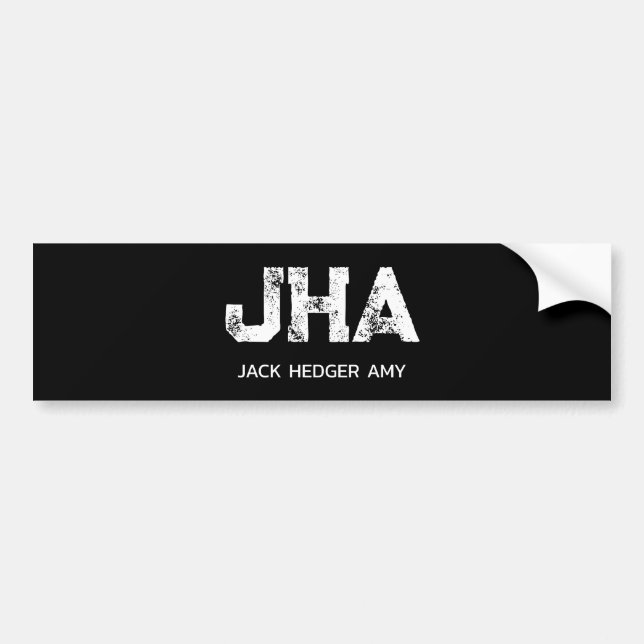 MINIMALIST WHITE THREE LETTER MONOGRAM NAME BLACK BUMPER STICKER (Front)