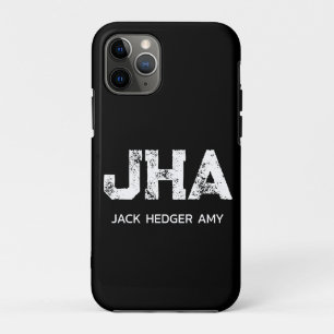 MINIMALIST WHITE THREE LETTER MONOGRAM NAME BLACK iPhone 11 PRO CASE