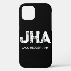 MINIMALIST WHITE THREE LETTER MONOGRAM NAME BLACK iPhone 12 PRO CASE