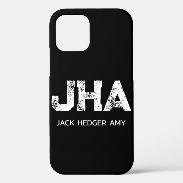 MINIMALIST WHITE THREE LETTER MONOGRAM NAME BLACK Case-Mate iPhone CASE (Back)