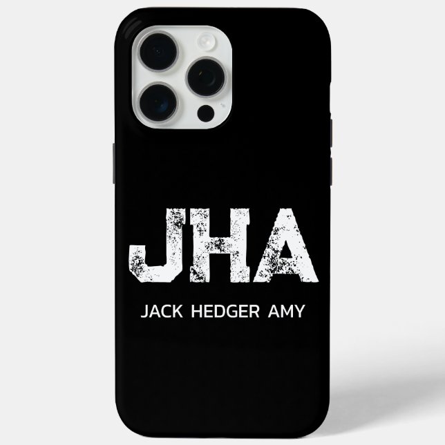 MINIMALIST WHITE THREE LETTER MONOGRAM NAME BLACK Case-Mate iPhone CASE (Back)