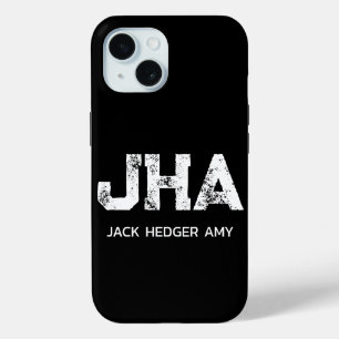 MINIMALIST WHITE THREE LETTER MONOGRAM NAME BLACK iPhone 15 CASE