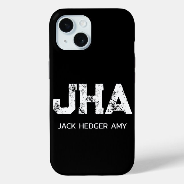 MINIMALIST WHITE THREE LETTER MONOGRAM NAME BLACK Case-Mate iPhone CASE (Back)