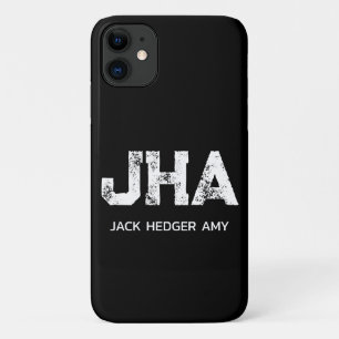 MINIMALIST WHITE THREE LETTER MONOGRAM NAME BLACK iPhone 11 CASE
