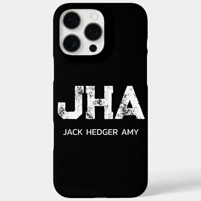MINIMALIST WHITE THREE LETTER MONOGRAM NAME BLACK Case-Mate iPhone CASE (Back)