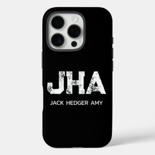 MINIMALIST WHITE THREE LETTER MONOGRAM NAME BLACK iPhone 16 PRO CASE