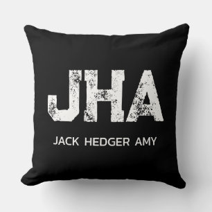 MINIMALIST WHITE THREE LETTER MONOGRAM NAME BLACK CUSHION