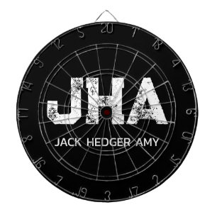 MINIMALIST WHITE THREE LETTER MONOGRAM NAME BLACK  DARTBOARD