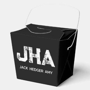 MINIMALIST WHITE THREE LETTER MONOGRAM NAME BLACK FAVOUR BOX