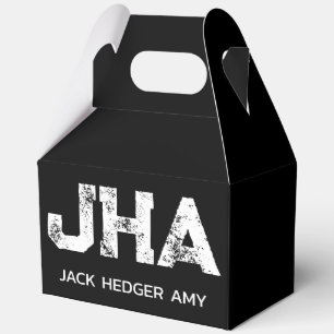 MINIMALIST WHITE THREE LETTER MONOGRAM NAME BLACK FAVOUR BOX