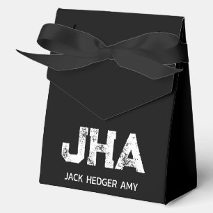 MINIMALIST WHITE THREE LETTER MONOGRAM NAME BLACK FAVOUR BOX