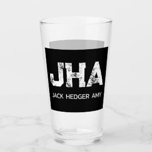 MINIMALIST WHITE THREE LETTER MONOGRAM NAME BLACK GLASS