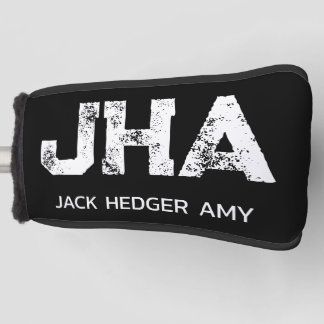 MINIMALIST WHITE THREE LETTER MONOGRAM NAME BLACK  GOLF HEAD COVER
