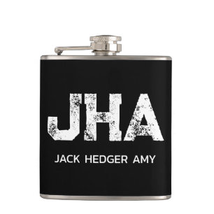 MINIMALIST WHITE THREE LETTER MONOGRAM NAME BLACK HIP FLASK