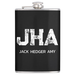 MINIMALIST WHITE THREE LETTER MONOGRAM NAME BLACK HIP FLASK