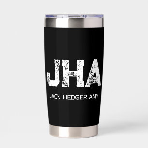 MINIMALIST WHITE THREE LETTER MONOGRAM NAME BLACK INSULATED TUMBLER