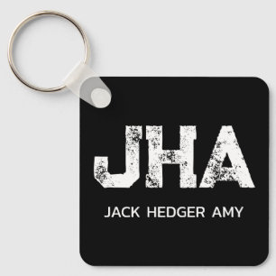 MINIMALIST WHITE THREE LETTER MONOGRAM NAME BLACK  KEY RING